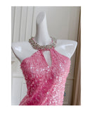 Unique Sheath Scoop Pink Sequin Short Mini Formal 8th Grade Homecoming Dresses Middle School Short Cocktail Dress Hoco Outfits HZ1121