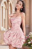 Modest Sheath Strapless Pink Satin Formal 8th Grade Homecoming Dresses Middle School Short Birthday Gowns Graduation Dress Hoco Outfits HZ1121