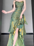 Vintage Mermaid Spaghetti Straps Green Long Summer 18th Birthday Dress Party Dress Birthday Outfits Evening Dresses HZ1121