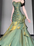 Vintage Mermaid Spaghetti Straps Green Long Summer 18th Birthday Dress Party Dress Birthday Outfits Evening Dresses HZ1121