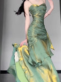 Vintage Mermaid Spaghetti Straps Green Long Summer 18th Birthday Dress Party Dress Birthday Outfits Evening Dresses HZ1121