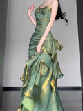 Vintage Mermaid Spaghetti Straps Green Long Summer 18th Birthday Dress Party Dress Birthday Outfits Evening Dresses HZ1121