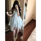Cute Ball Gown Spaghetti Straps Light Blue Lace Summer 18th Birthday Dress Lolita Dress Birthday Outfits Lolita Outfit HZ1121