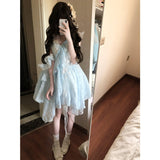 Cute Ball Gown Spaghetti Straps Light Blue Lace Summer 18th Birthday Dress Lolita Dress Birthday Outfits Lolita Outfit HZ1121