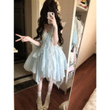 Cute Ball Gown Spaghetti Straps Light Blue Lace Summer 18th Birthday Dress Lolita Dress Birthday Outfits Lolita Outfit HZ1121