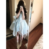 Cute Ball Gown Spaghetti Straps Light Blue Lace Summer 18th Birthday Dress Lolita Dress Birthday Outfits Lolita Outfit HZ1121