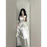 Vintage A line Square Neck White Lace Long Summer 18th Birthday Dress Party Dress Birthday Outfits Evening Dresses HZ1121