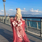 Vintage Ball Gown Spaghetti Straps Chiffon Summer 18th Birthday Dress High Low Ombre Red Lolita Dress Birthday Outfits HZ1121