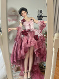 Vintage Ball Gown Spaghetti Straps Chiffon Summer 18th Birthday Dress High Low Ombre Pink Lolita Dress 18th Birthday Outfits HZ1121