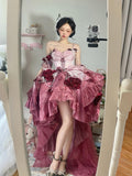 Vintage Ball Gown Spaghetti Straps Chiffon Summer 18th Birthday Dress High Low Ombre Pink Lolita Dress 18th Birthday Outfits HZ1121