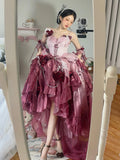 Vintage Ball Gown Spaghetti Straps Chiffon Summer 18th Birthday Dress High Low Ombre Pink Lolita Dress 18th Birthday Outfits HZ1121
