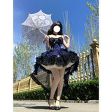 Vintage Ball Gown Spaghetti Straps Black And Blue Lace Summer 16th Birthday Dress Lolita Dress Mini 18th Birthday Outfits Short Lolita Outfit HZ1121