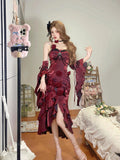 Vintage Mermaid Spaghetti Straps Burgundy Summer 18th Wine Red With Sleeves Birthday Dress Lolita Dress 16th Birthday Outfits HZ1121
