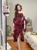Vintage Mermaid Spaghetti Straps Burgundy Summer 18th Wine Red With Sleeves Birthday Dress Lolita Dress 16th Birthday Outfits HZ1121