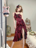 Vintage Mermaid Spaghetti Straps Burgundy Summer 18th Wine Red With Sleeves Birthday Dress Lolita Dress 16th Birthday Outfits HZ1121
