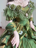 Vintage Ball Gown Off The Shoulder Green 21st Birthday Dress Lolita Dress Long Birthday Outfits HZ1121