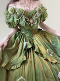 Vintage Ball Gown Off The Shoulder Green 21st Birthday Dress Lolita Dress Long Birthday Outfits HZ1121