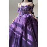 Vintage Ball Gown Off The Shoulder Grape Tulle 22th Birthday Dress Lolita Dress Long Lolita Outfits HZ1121