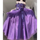 Vintage Ball Gown Off The Shoulder Grape Tulle 22th Birthday Dress Lolita Dress Long Lolita Outfits HZ1121