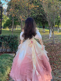 Vintage Ball Gown Off The Shoulder Short Sleeves 16th Ombre Pink Birthday Dresses Lolita Dress Long 16th Birthday Outfits HZ1121