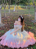 Vintage Ball Gown Off The Shoulder Short Sleeves 16th Ombre Pink Birthday Dresses Lolita Dress Long 16th Birthday Outfits HZ1121