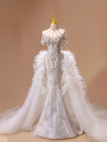Princess Wedding Dress Mermaid Strapless Sequin Short Sleeves Wedding Dresses Bridal Gowns HZ1121