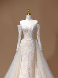 Dreamy Wedding Dress Mermaid Off The Shoulder Lace Long Sleeves White Long Wedding Dresses Bridal Gowns HZ1121