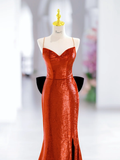 Modest Mermaid Spaghetti Straps Sequin Long Slit Evening Party Gowns Evening Dress Special Formal Dresses Prom Dress HZ1121