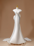 Unique Bridal Dress Mermaid Off The Shoulder Satin Long White Wedding Dress Long Wedding Dresses Modest Wedding Gowns HZ1121