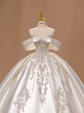 Princess Wedding Dress Ball Gown Off The Shoulder Satin Lace Short Sleeves Wedding Dresses Bridal Gowns HZ1121