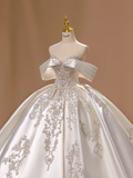 Princess Wedding Dress Ball Gown Off The Shoulder Satin Lace Short Sleeves Wedding Dresses Bridal Gowns HZ1121