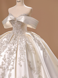 Princess Wedding Dress Ball Gown Off The Shoulder Satin Lace Short Sleeves Wedding Dresses Bridal Gowns HZ1121