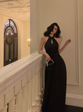 Sexy A line Halter Black Satin 21st Birthday Dress Party Gown Birthday Outfits Birthday Dress Ideas For Women HZ1121