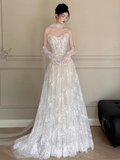Classic Bridal Gown A Line Sweetheart Lace White Wedding Dresses Minimalist Bridal Gowns HZ1121