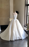 Modest Strapless A-Line Simple Wedding Dresses Taffeta White Bridal Gowns Sleeveless Bridal Dresses HZ1121