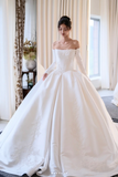 Timeless Off-the-shoulder A-Line Simple Wedding Dresses Satin White Bridal Gowns Long Sleeve Bridal Dresses HZ1121
