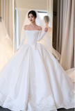 Timeless Off-the-shoulder A-Line Simple Wedding Dresses Satin White Bridal Gowns Long Sleeve Bridal Dresses HZ1121