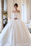 Timeless Off-the-shoulder A-Line Simple Wedding Dresses Satin White Bridal Gowns Long Sleeve Bridal Dresses HZ1121